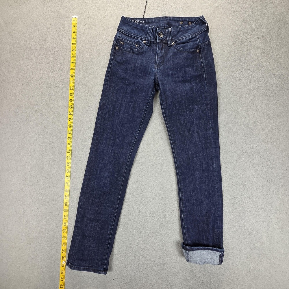G-Star Raw Jeans Womens Selvedge Blue Dark Wash Midge Saddle Mid‎ Straight 24x29
